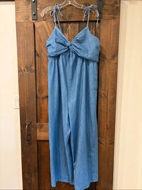 Old Navy Blue Smocked Jumpsuit with Tie Straps